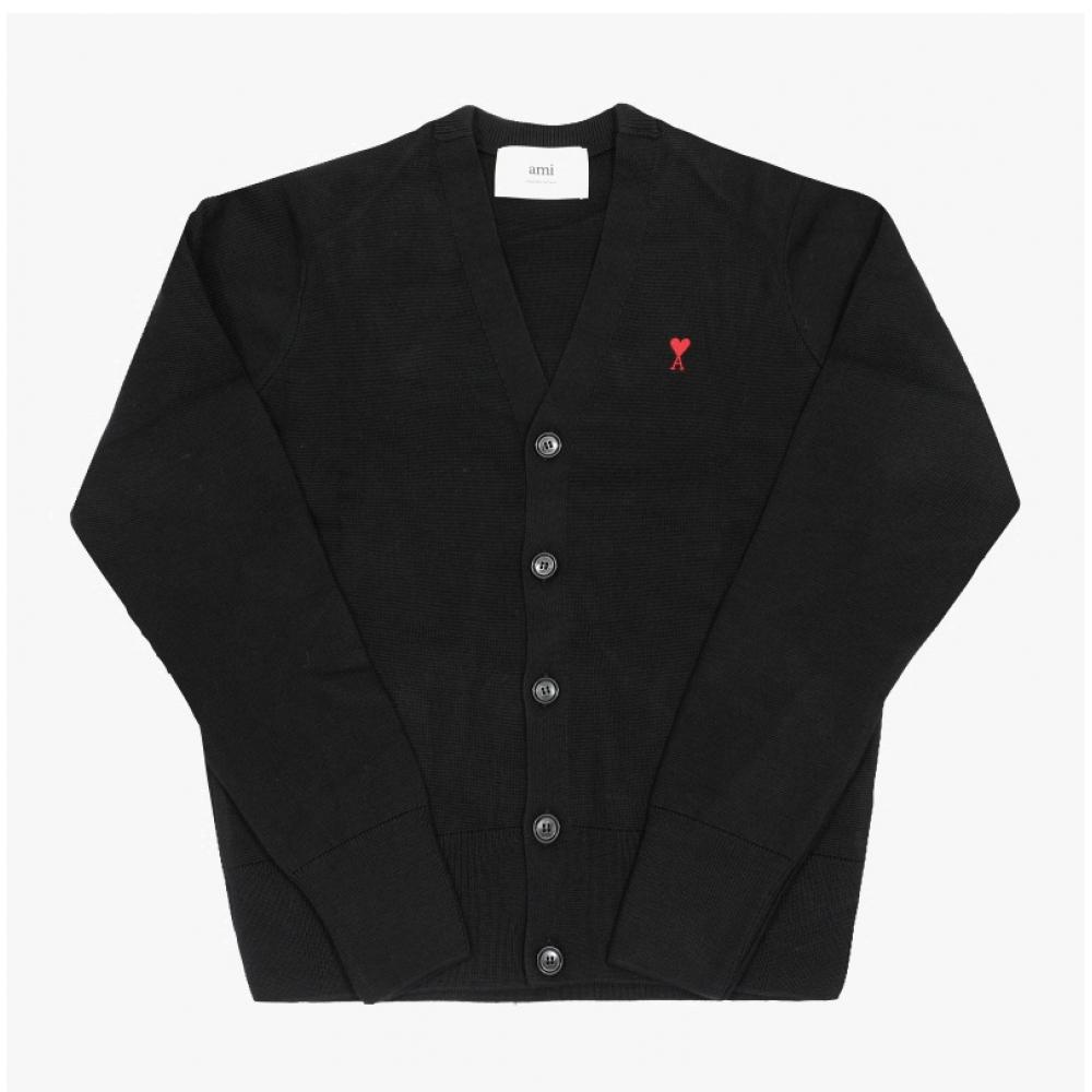 Ami Small Heart Logo V Neck Men S Cardigan Hkc361 001 009