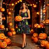 Women’s Halloween Print Dress Sleeveless Off Shoulder Spaghetti Strap A Line Midi Dress with Festive Pattern for Holiday Parties