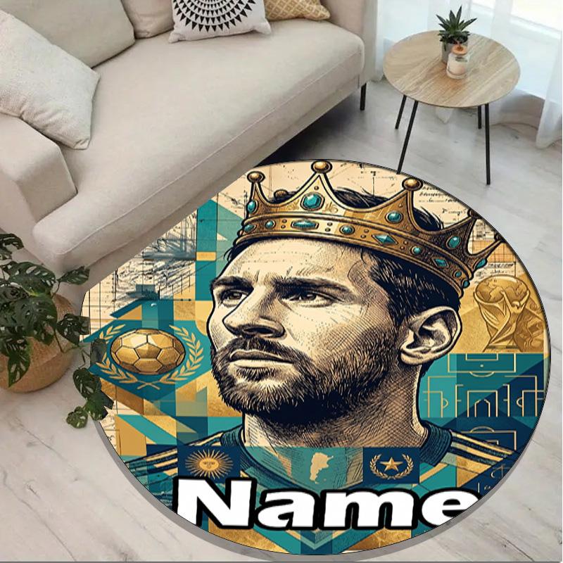 Custom Name Personalized Leo Messi Print Round Rug, Versatile Home Decor Carpet, for Playroom, Apartment, Balcony, Entryway, Hallway Gift