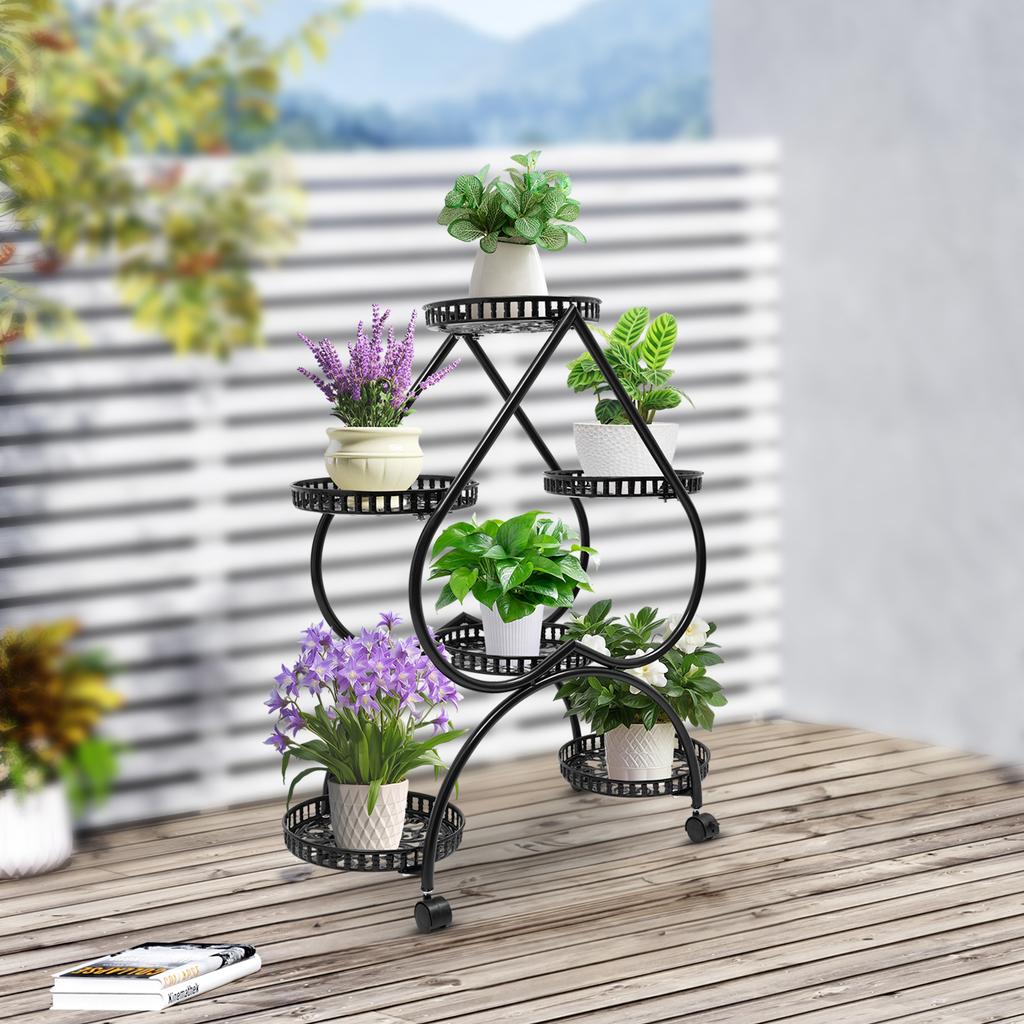 6 Potted Plant Stand, 4 Tier Plant Stand, Heart Flower Pot Stand for Breeding and Displaying Flowers, Plants Black Iron Office