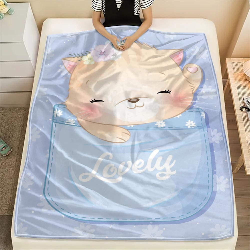 1 ks Flanelová deka s kresleným potiskem, Vysoce kvalitní, Pohodlná pro všechna roční období, Domácí dekorace, Teplo a pohodlí, Perfektní jako vánoční dárek k narozeninám