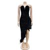 C6713 Women's Fashion Solid Color Backless Sequin Feather Bandeau Dress