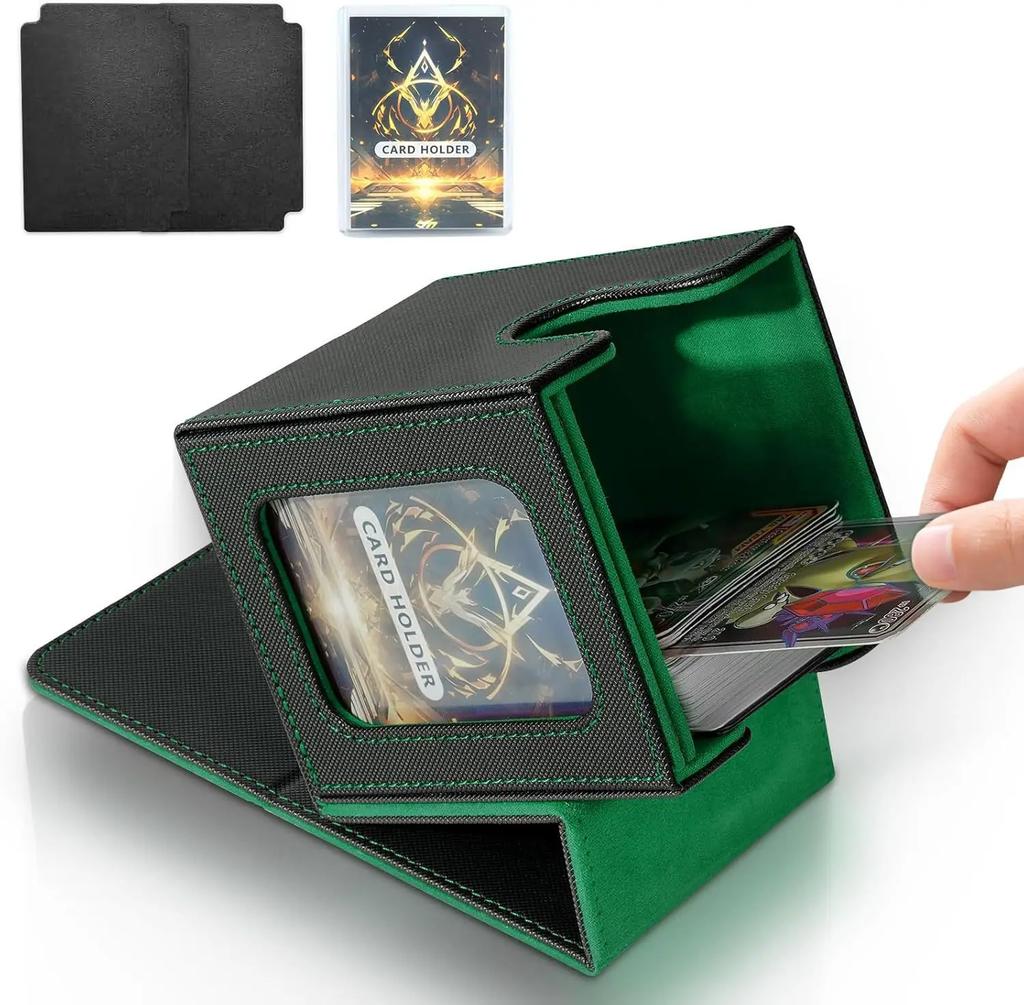 Holds 100+ Trading Card Deck Box for MTG Commander Display with 2 Dividers Game Sports Card Storage Box PU Magnet Deck Case
