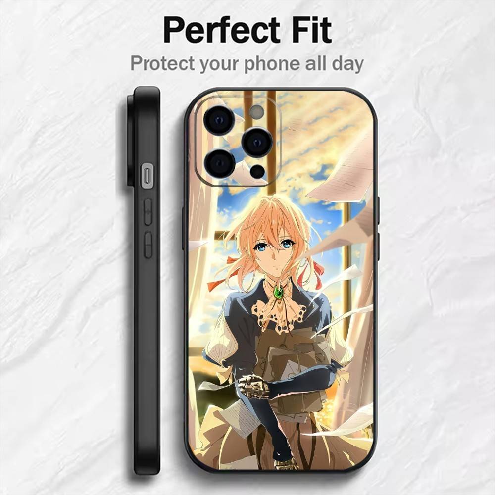 V-Violet E-Evergarden Phone Case For iPhone17,16,15,14,13,12 Plus,Max Soft Silicone Black Cover