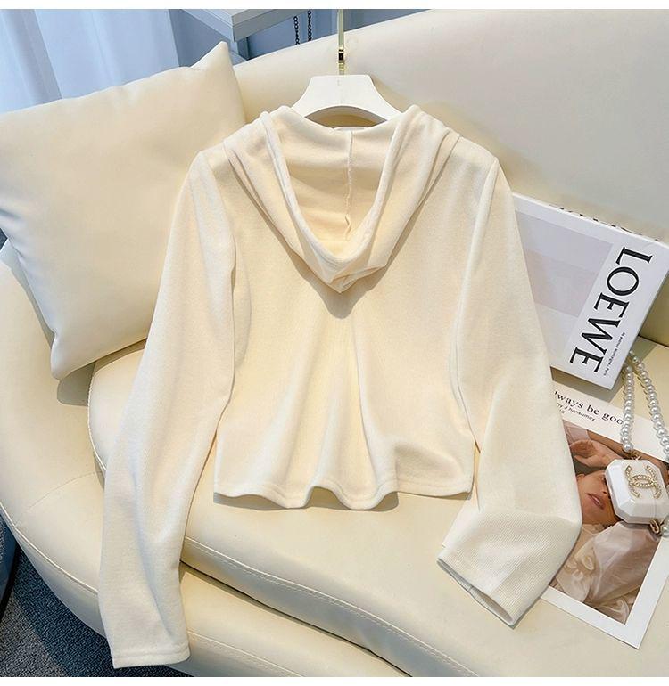 2023 Korean Style Women's Slimming Short Hooded Sweatshirt with Double-Headed Zipper