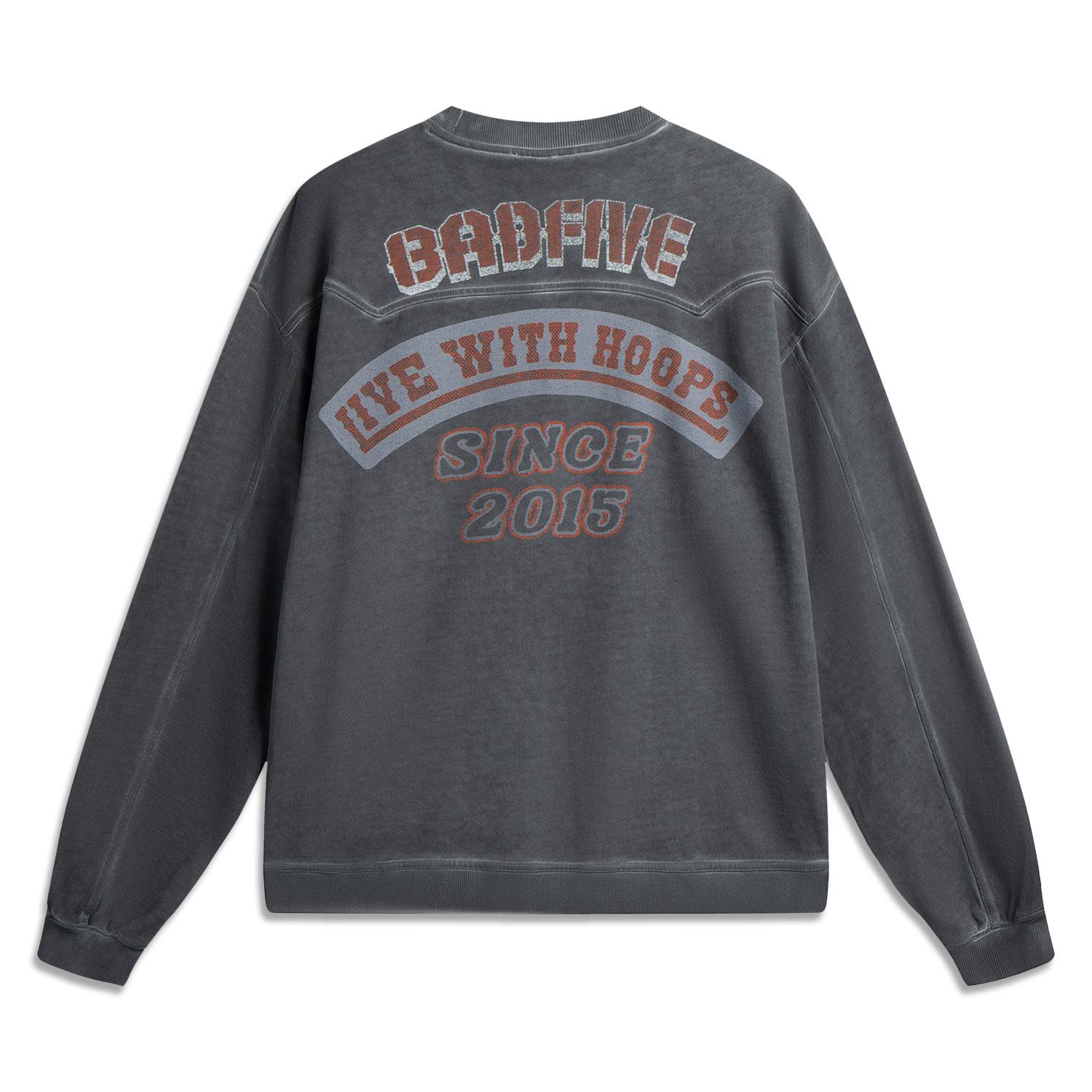 

Li Ning Bad Five Простой Удобный Повседневный Свитшот с надписью на спине и круглым вырезом, со спущенным плечом, спортивный мужской свитшот AWDV325-4 XL