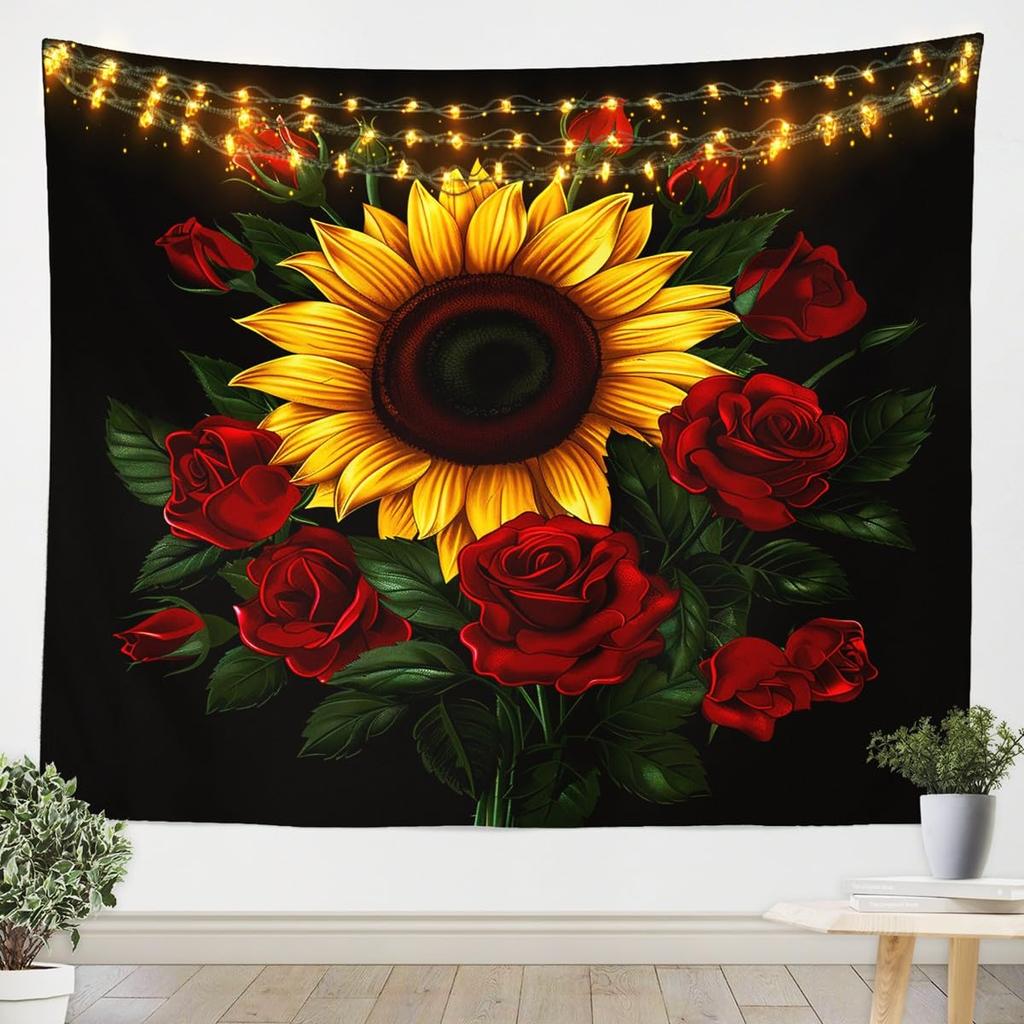 Sunflower Tapestry Wall Hanging Country Yellow Floral Tapestry Sunflower Field Nature Landscape Wall Art for Living Room Dorm
