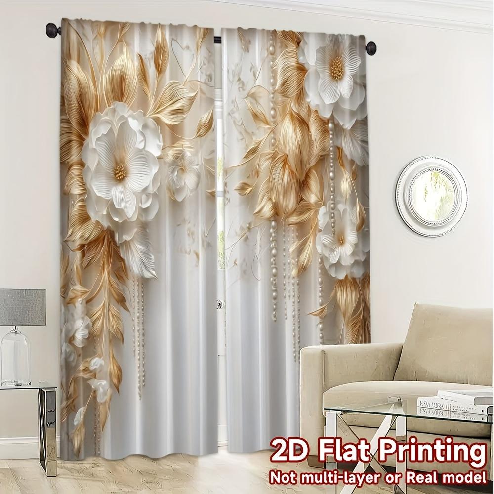 2pcs Light Luxury Floral Print 2D Flat Curtains – for Bedroom   Living Room & Office