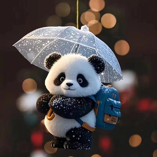 Panda Christmas Ornament 2D Acrylic Cartoon Panda Christmas Tree Hanging Ornament