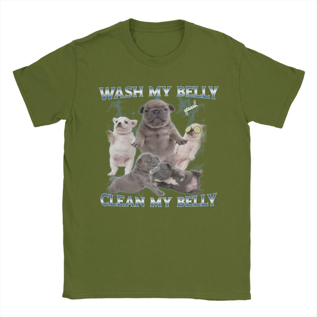 Men Women Funny Pibble Meme Wash My Belly T Shirt Pure Cotton Print Tee Shirts  Top Clothing