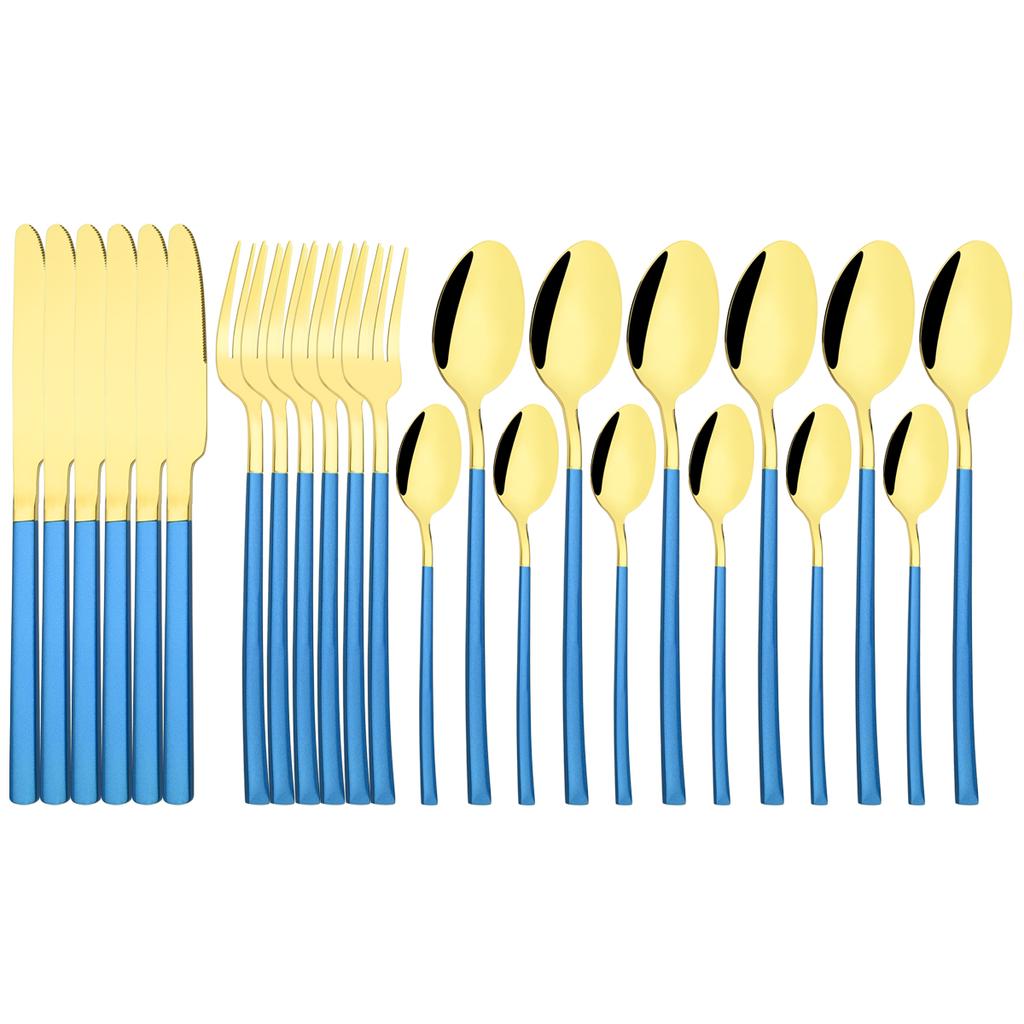 Western 24 szt. Czarny złoty zestaw obiadowy luksusowe noże widelec łyżeczka do herbaty zestaw sztućców sztućce ze stali nierdzewnej zastawa stołowa kuchnia sztućce