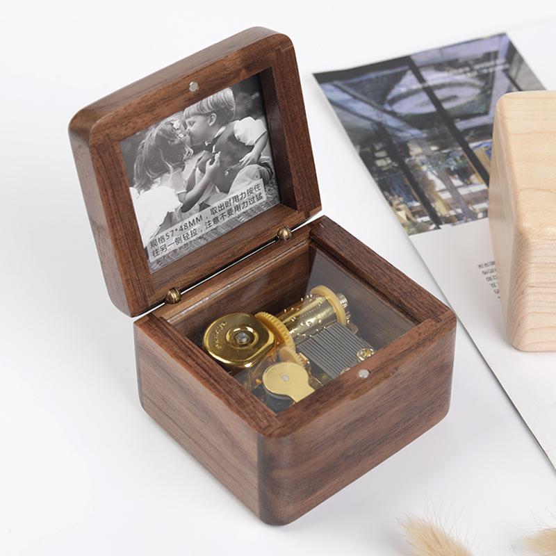 Mini Handmade Beech Wooden & Bamboo Photo Music Box & Ring Jewelry Box Series Photo Frames Custom Picture