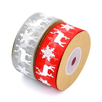 10M Christmas Ribbons Elk Christmas Tree Print Fabric Trim Ribbon for Christmas Gift Wrapping Ribbon Satin Wreath DIY Bow Craft