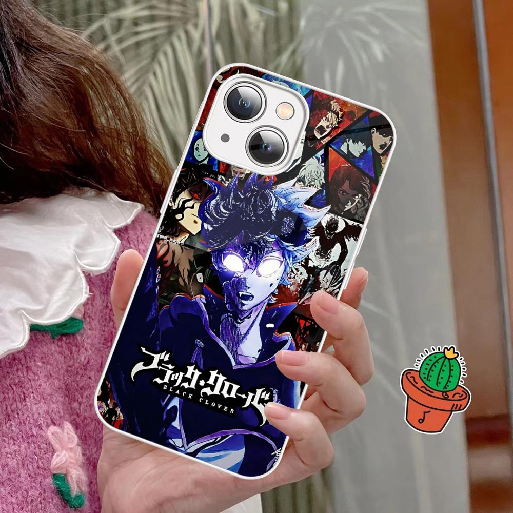 Black Clover Phone Case Tempered Glass For Iphone 14 13 12 11 Pro Mini XS MAX 14Plus X XS XR Fundas