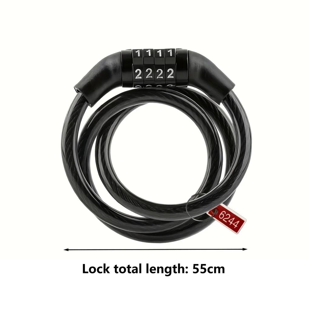 4 Digit Bike Lock Combination, Heavy Duty Security Cable Lock, Resettable Coiled Wire Lock for Mountain Bike, Road Bike, Scooter & Motorcycle
