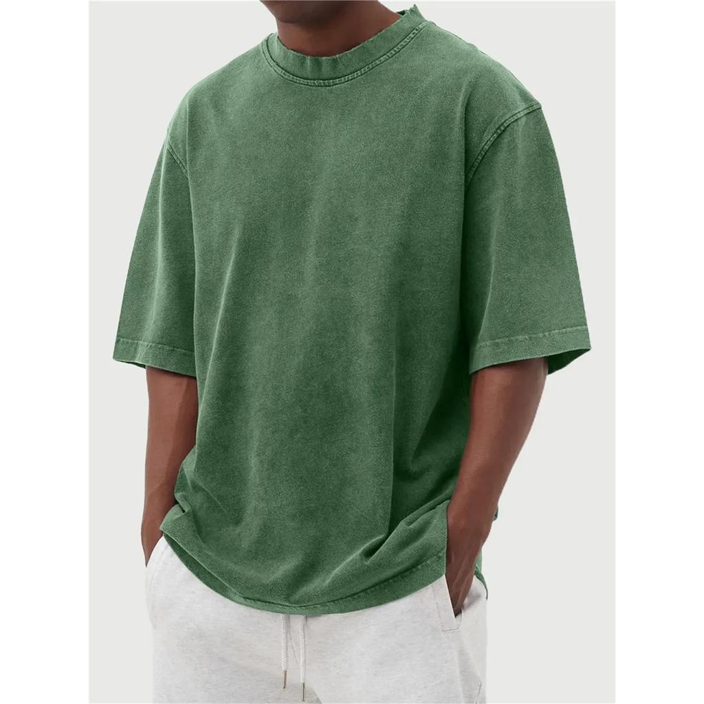 Herren Sommer T-Shirt mit Rundhals, kurzen Ärmeln, Retro-Stil und einfarbig