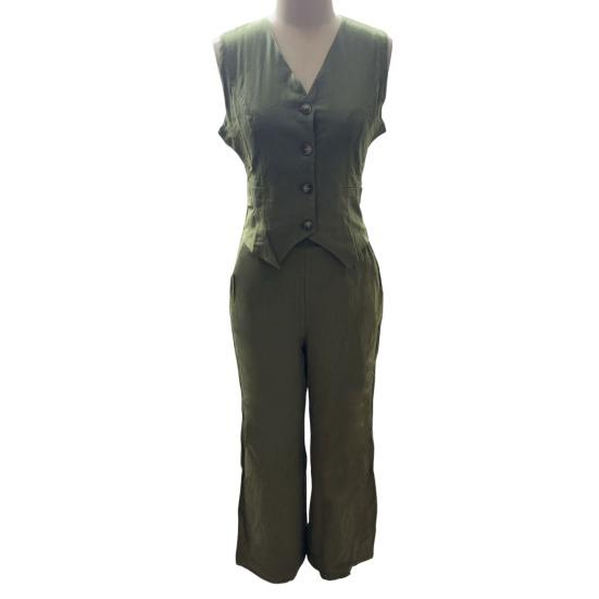 Linen Two-Piece Set Chic Vest Wide Leg Pants Office Lady Outfit Slim Fit Summer Suit for Work Party Vacation