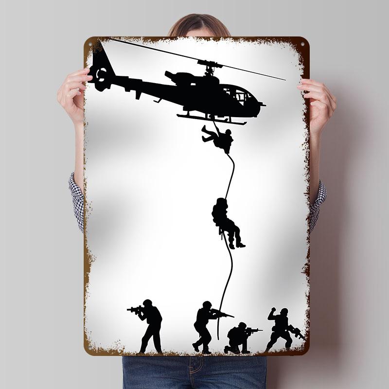 Military Helicopter Silhouette Tinplate Posters Customizable Wall Art Retro Vintage Metal Signs for Home Room Bathroom Decor