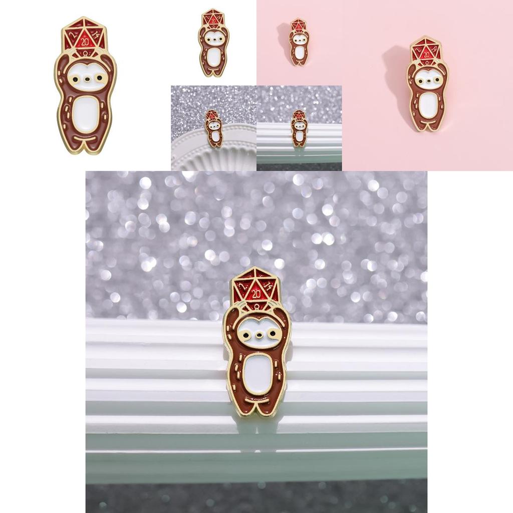 Adorable Japanese Anime Metal Brooch Featuring Cartoon Animal Weasel With Dice In Glossy Finish