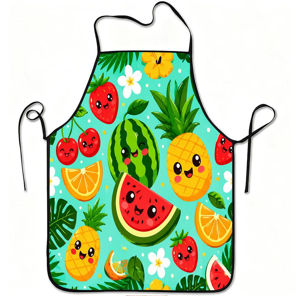 1pc 1pcs Cute Tropical Fruit Print Apron With Pineapple & Palm, Adjustable Waistband Suitable For Kitchen Cooking, Gardening, Or