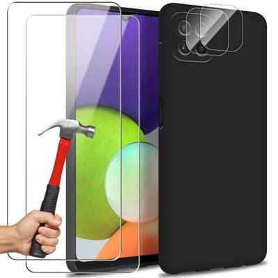 Protective Case - BOOLING - for Samsung Galaxy A22 5G - Black Silicone - 2 Tempered Glasses - Optimal Protection