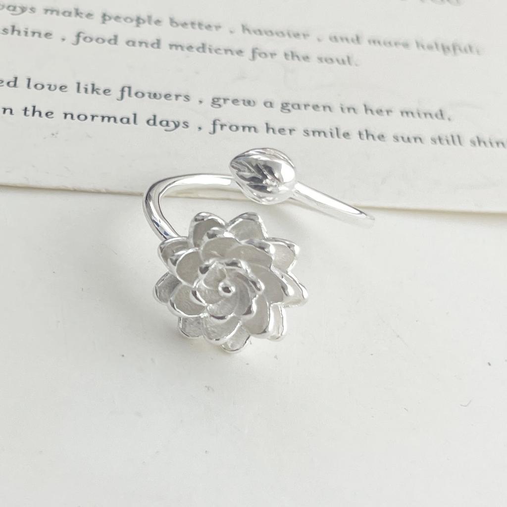 925 Sterling Silber Ringe für Damen Paar Minimalistisch Handgemacht Einfach Großer Blumenring Feiner Schmuck Geschenk Allergievorbeugend
