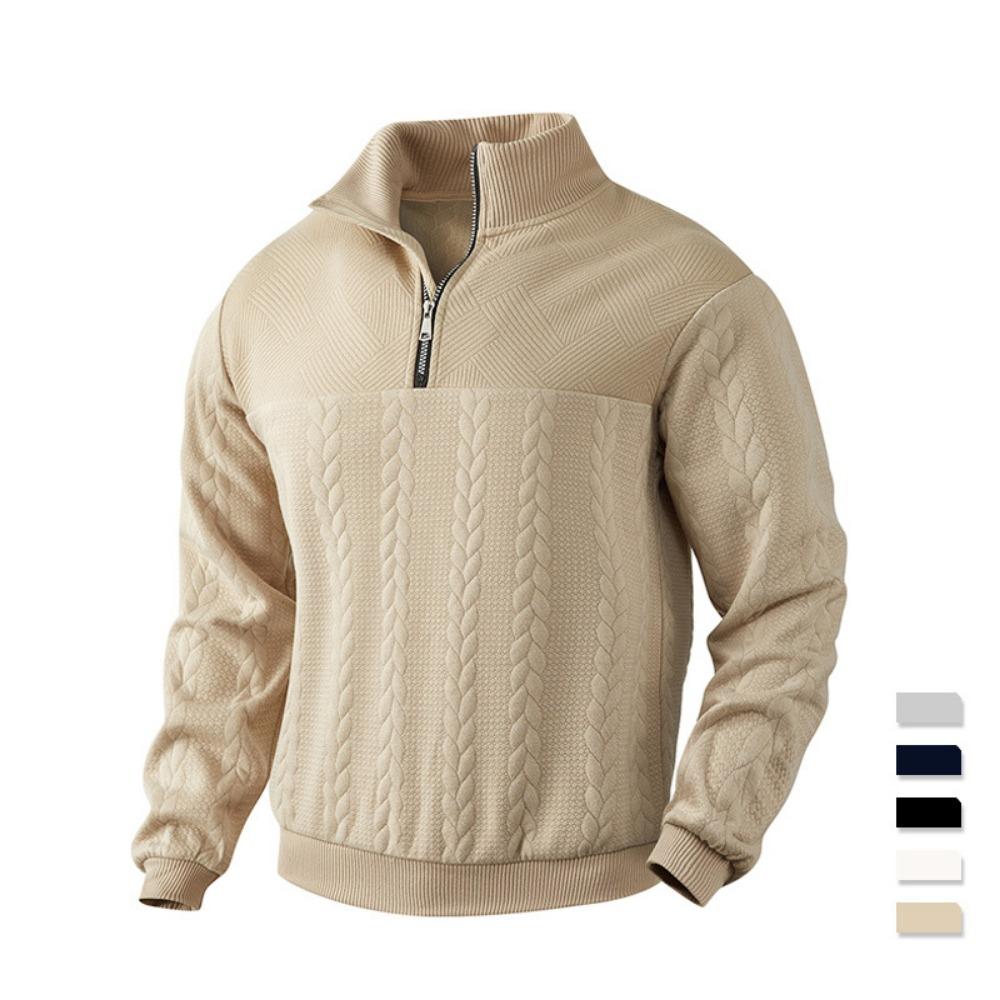 2026 Men's Casual Stand-up Collar Jacquard Sweatshirts Solid Color Long Sleeve Half Zipper Pullover Hoodies Street Fashion Men's Clothing