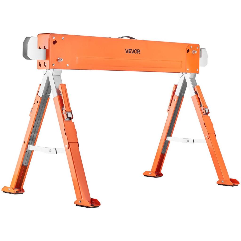 Saw Horses, 2 Pack Folding Work Horses, 816.5 Kg Load Capacity Sawhorse with Heavy Duty Legs, Adjustable Height Saw Horse with Non-Slip Foot Pads, for