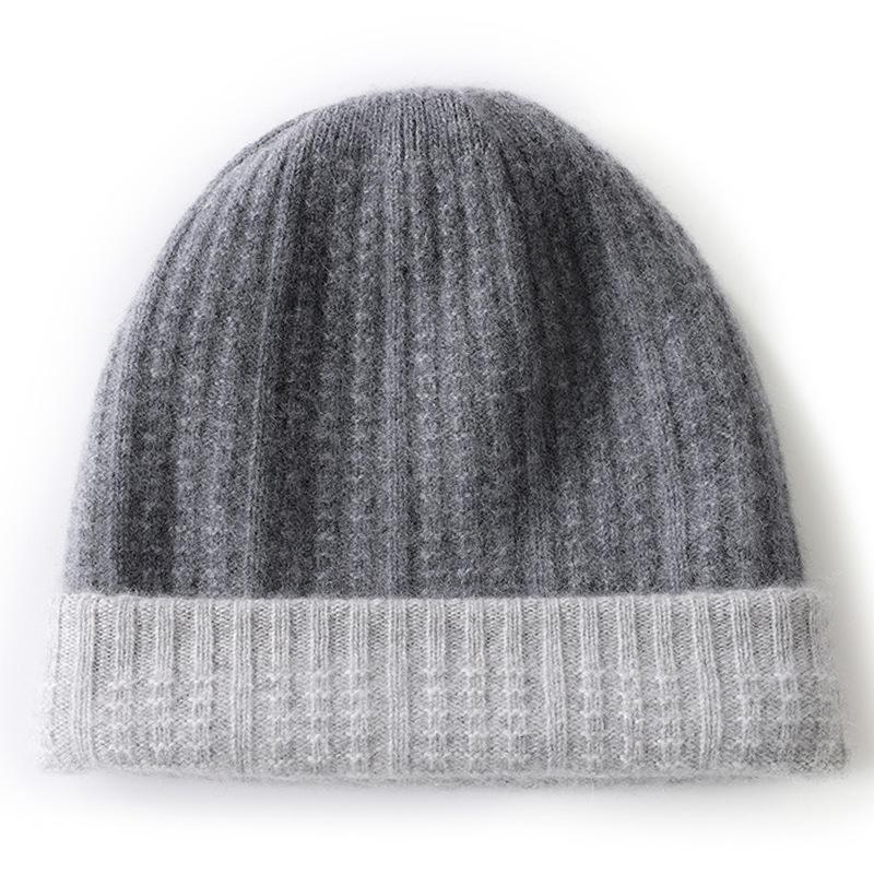 Autumn and Winter New% Cashmere Thickened Soft Waxy Warm Color Matching Knitted Men's and Women's Cashmere Hats Are In Stock