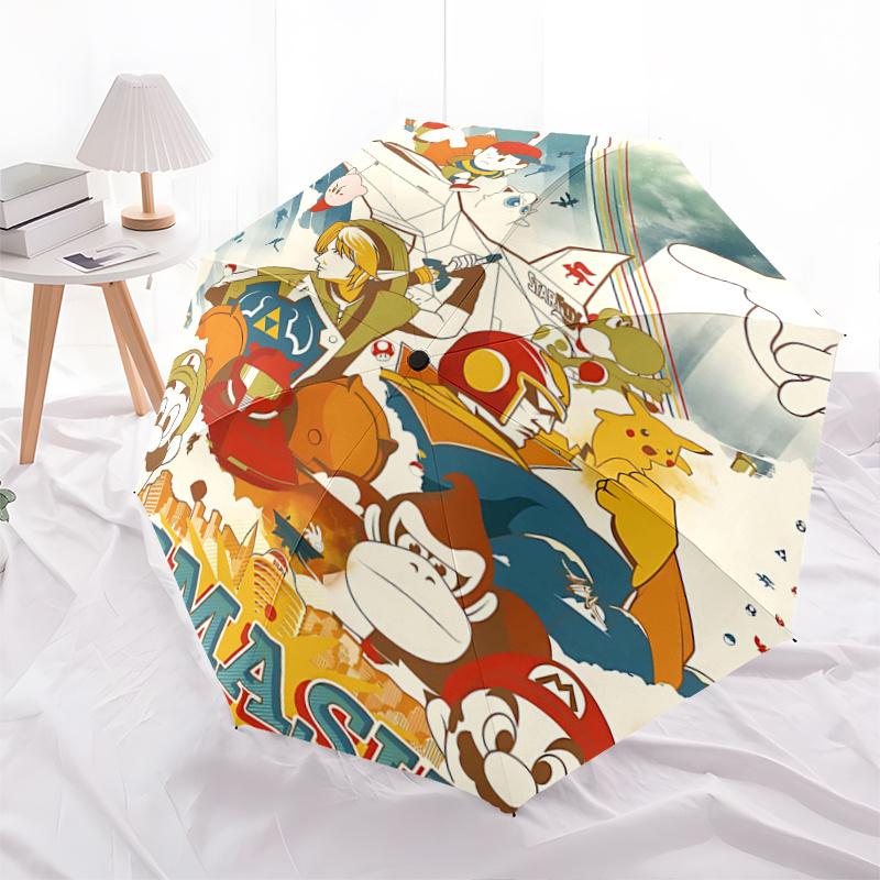 

1pc Super Smash Bros. Ultimate Durable Cartoon Folding Umbrella, Portable Compact Umbrella for Men and Women G093