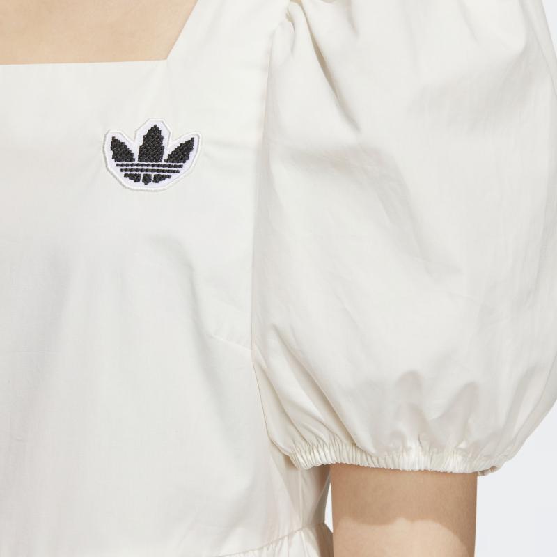 Adidas Originals Monkey Kingdom X  Trefoil Woven Dress With Lantern Sleeves Women Dress Pink White IP1772