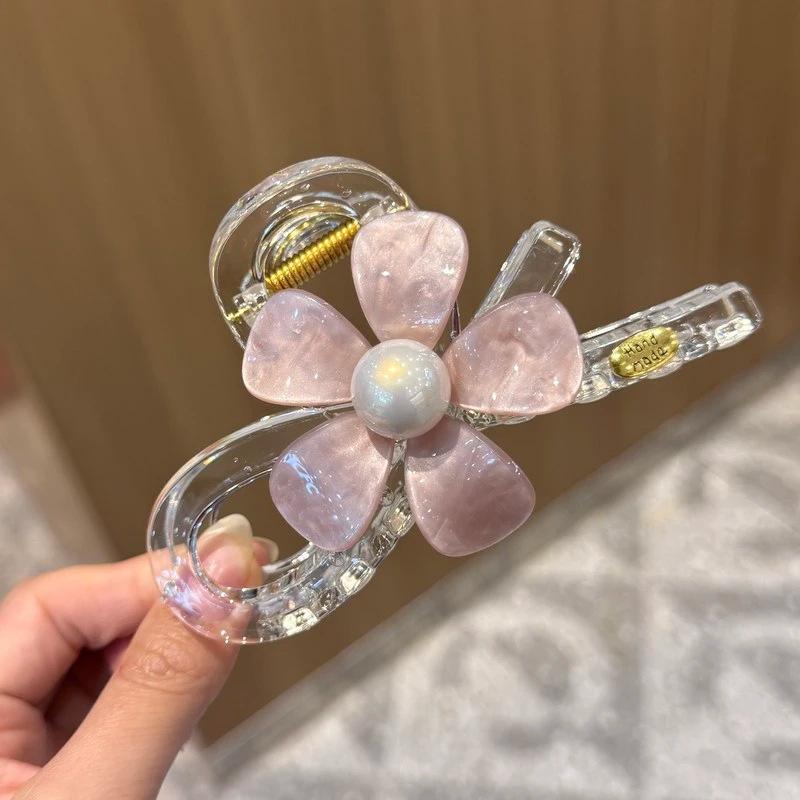 Glossy Flower Hair Claw Clip Strong Grip High Capacity For Daily Use Parties And Pretty Hair Styling