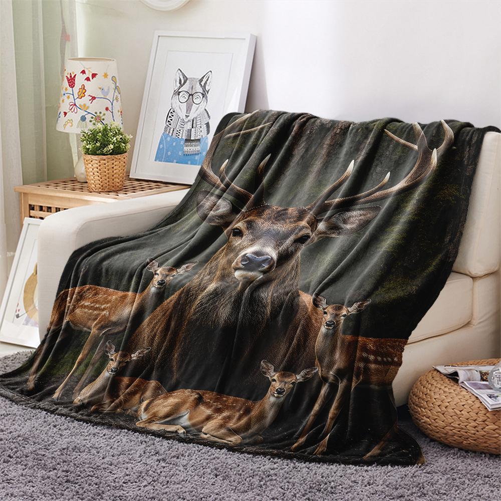 1Pc Deer Peacock Print Flannel Blanket, High Quality Comfortable for All Seasons, Home Decor, Warmth and Comfort, Perfect for Gifts