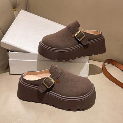 Fashion Spring New Baotou Slippers for Women Round Head Deep Mouth Metal Buckle Thick Bottom Anti-slip Wear-resistant High Heels