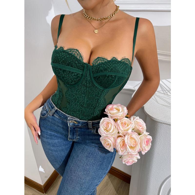 Body Sexy in Pizzo da Donna Scollo a V Design Cut-Out Leggero Traspirante Senza Imbottitura Perfetto per Pigiami o Abbigliamento Casual