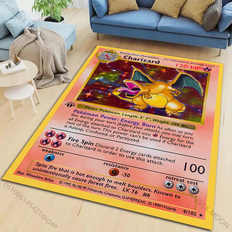 

Pokémon Card Pikachu Charizard Squirtle Print Carpet Rug for Living Room Bedroom Sofa Decor Home Area Rug Non-slip Mat Play Rugs 120x160cm