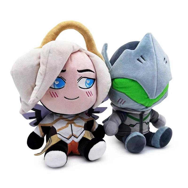New Genji Mercy Plush Keychain 25cm Stuffed Soft Pendant Kawaii Collectible Bag Charm Plushie Birthday Halloween Gift For Gamers