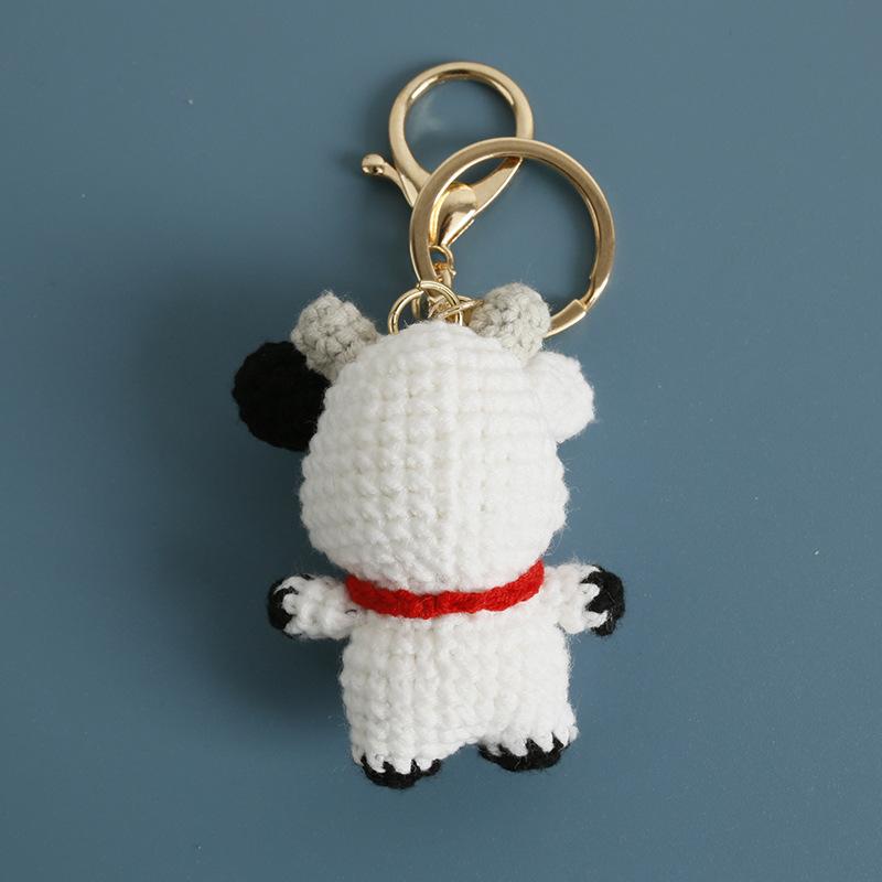 Knitted Crochet Cow Plush Doll Stuffed Animals Toys Baby Children Gifts Plush Pendant Keychain Boys Children Birthday Gift