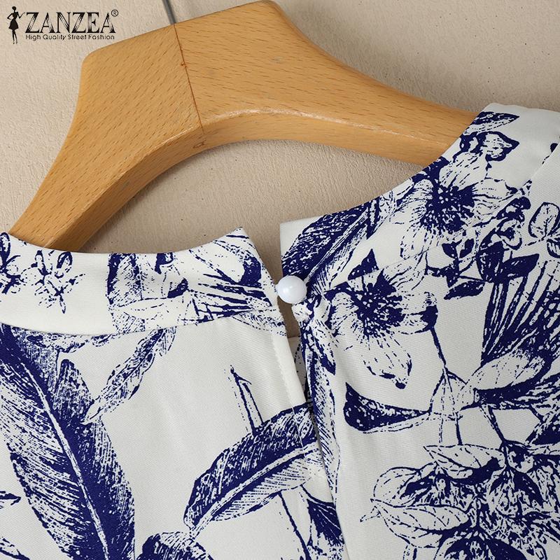 ZANZEA Women Casual Round Neck 3/4 Sleeve Loose Print Blouse