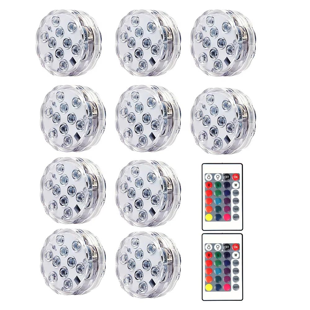

10 LED RGB Submersible Light Battery Operated Underwater Lamp For Pool Garden Vase Wedding Party Decoration RGB Color
