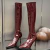 Patent leather solid color minimalist style knight boots women's 2025 autumn and winter new fashion design thin high heel fashion boots
