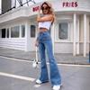 Jean évasé à ourlet brut pour femme, braguette à boutons, mode automne, pantalon en denim pour femme, taille haute, slim, grande taille