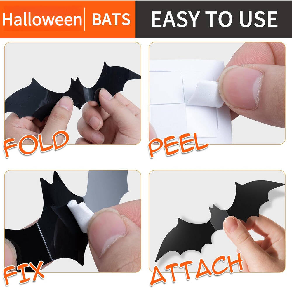 140 Pieces PVC 3D Black Scary Bat Stickers Creepy Home Decor Halloween DIY For Walls And Windows