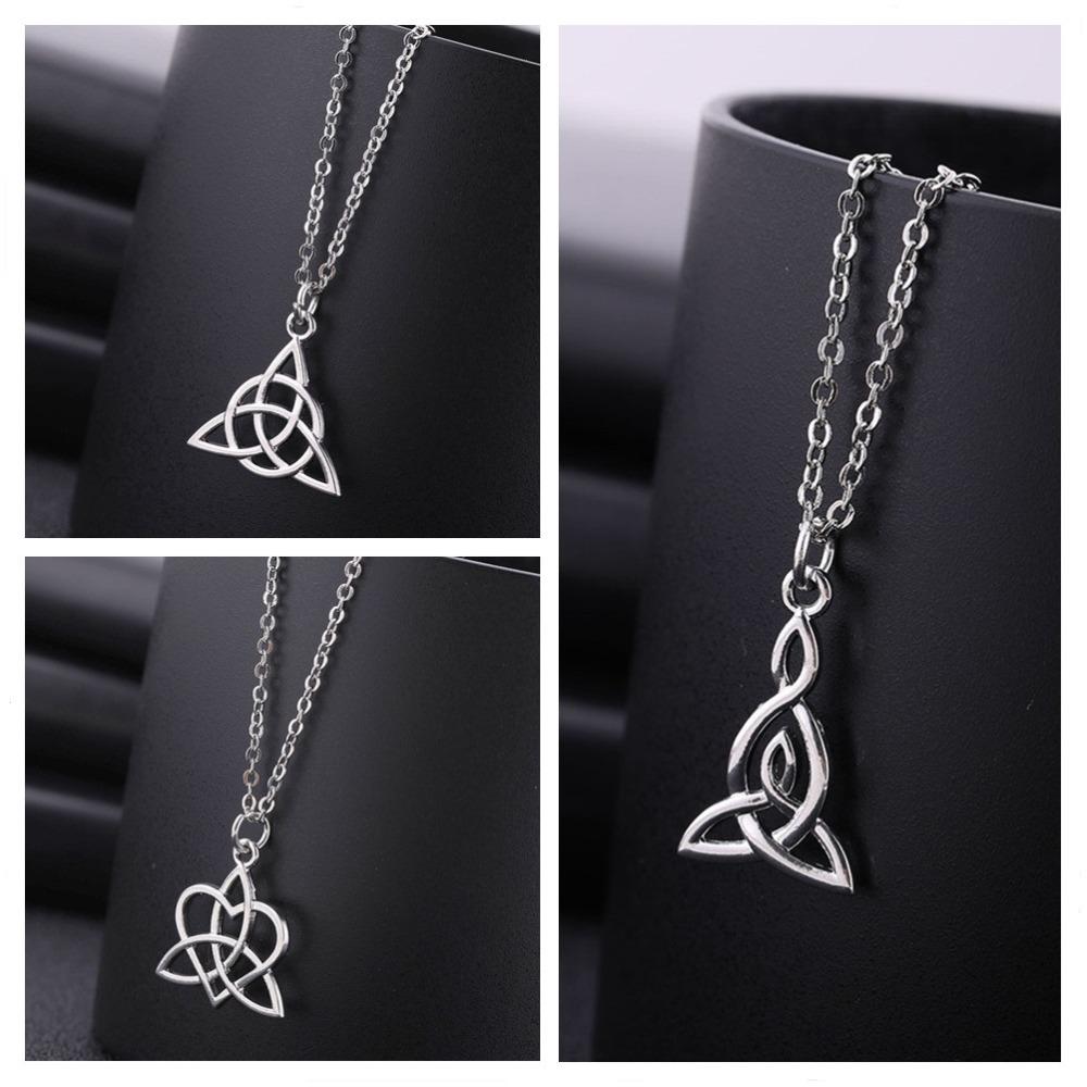 Celtics Liebesknoten Geometrischer Anhänger Halskette Antik Silber Triquetra Kette Halskette Amulett Schmuck Geschenk für Frauen