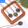 European and American retro personalized fashion hollow lace natural crystal stone water drop pendant green aventurine necklace jewelry