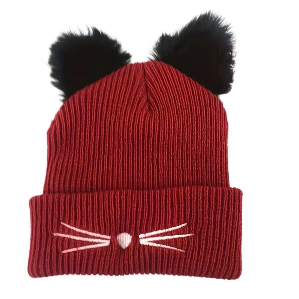 3D Fluffy Knit Beanie Hat Embroidery Winter Hat Cute Skull Cap  For Women