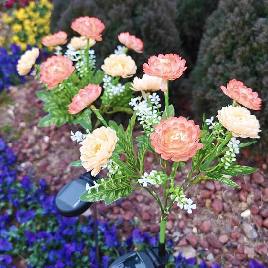 1 Pair Outdoor Solar Lights LED Flower Lamps Automatic On/Off IP44 Waterproof Easy to Install Wireless Garden Solar Lights