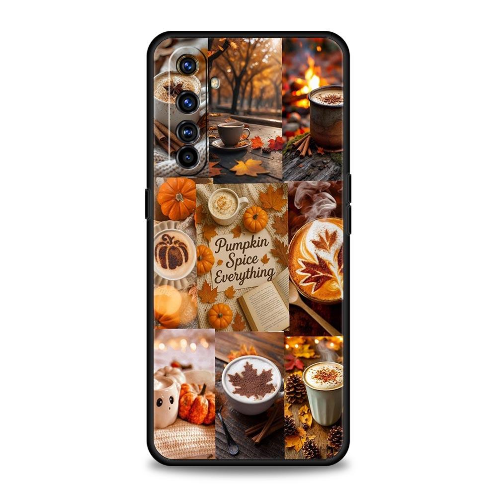 Pumpkin Autumn Leaves Coffee Case For Realme C67 C63 C55 C53 C35 C25 C21 GT 2 3 5 6 10 11 12 13 Pro Plus 5G Soft TPU Phone Cover