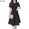 ZANZEA Women Casual Round Neck Summer Short Sleeve A-Line Dress