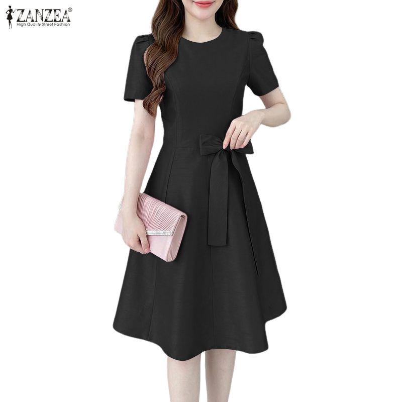 ZANZEA Women Casual Round Neck Summer Short Sleeve A-Line Dress